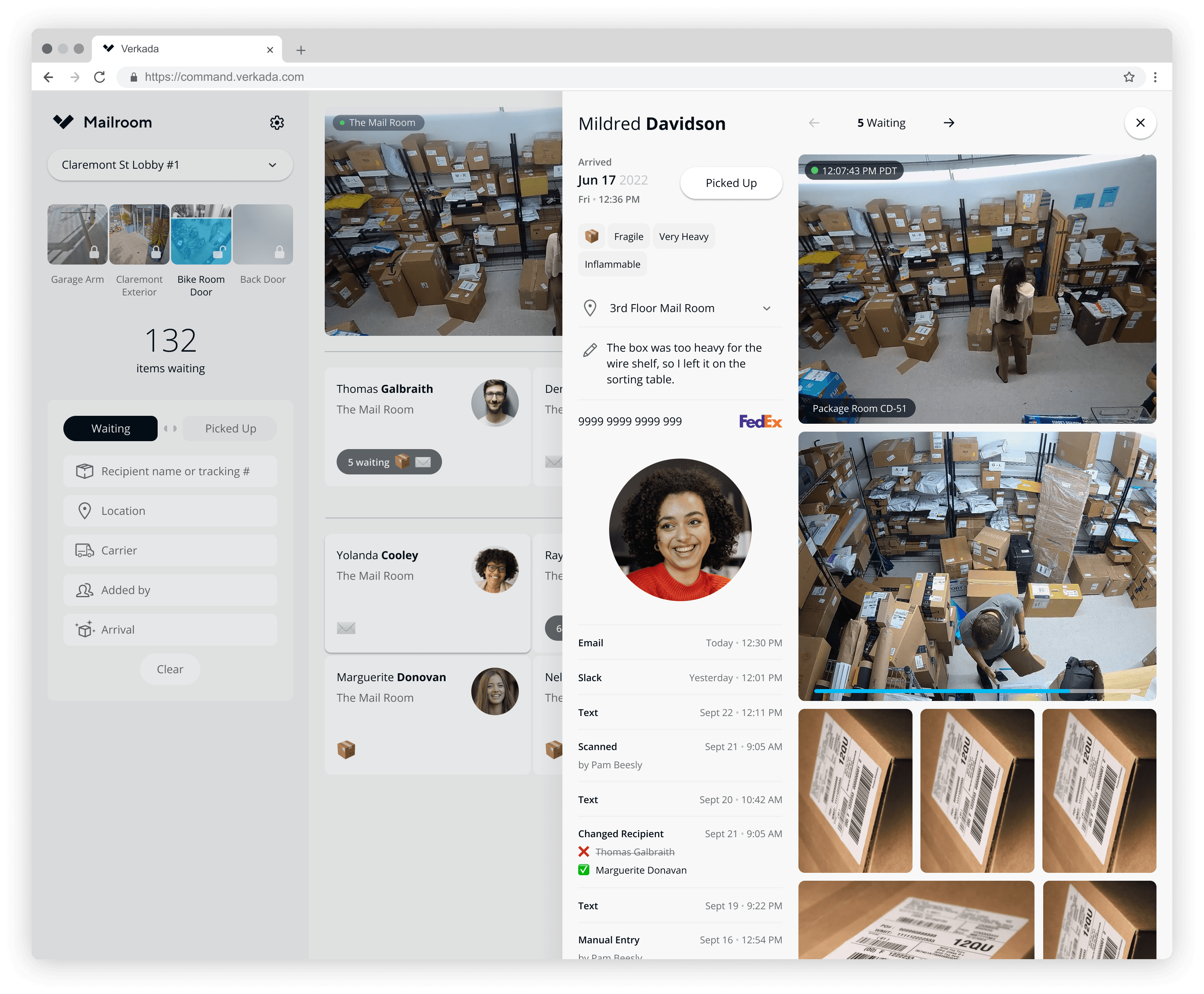 Detail View Mailroom Dashboard