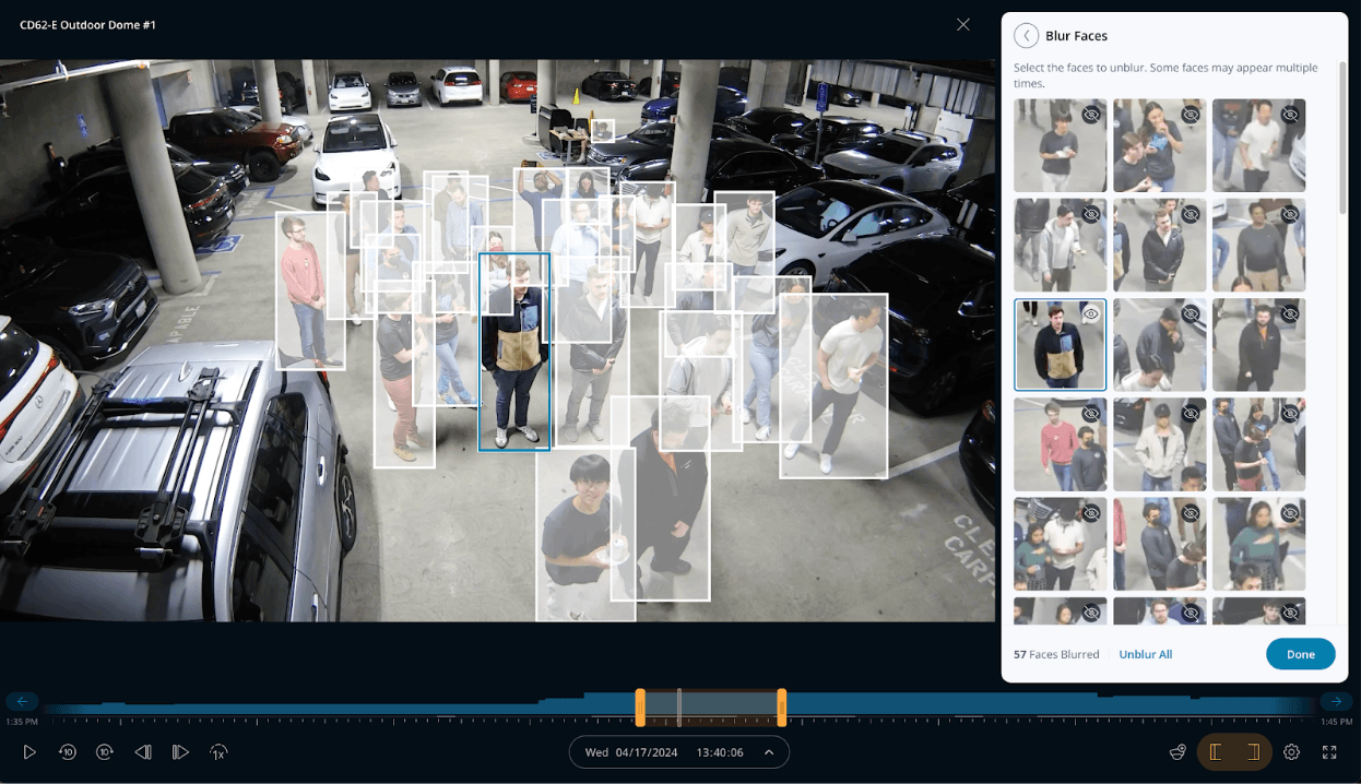 Selecting faces to blur in archives