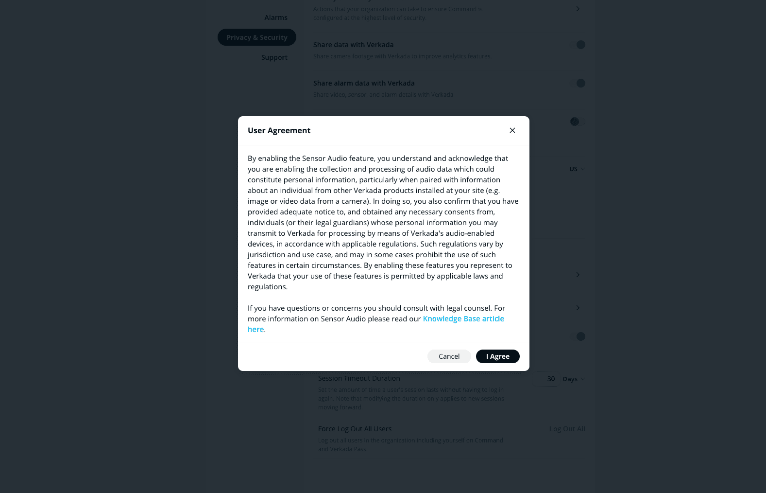 Sensors T&C Screenshot