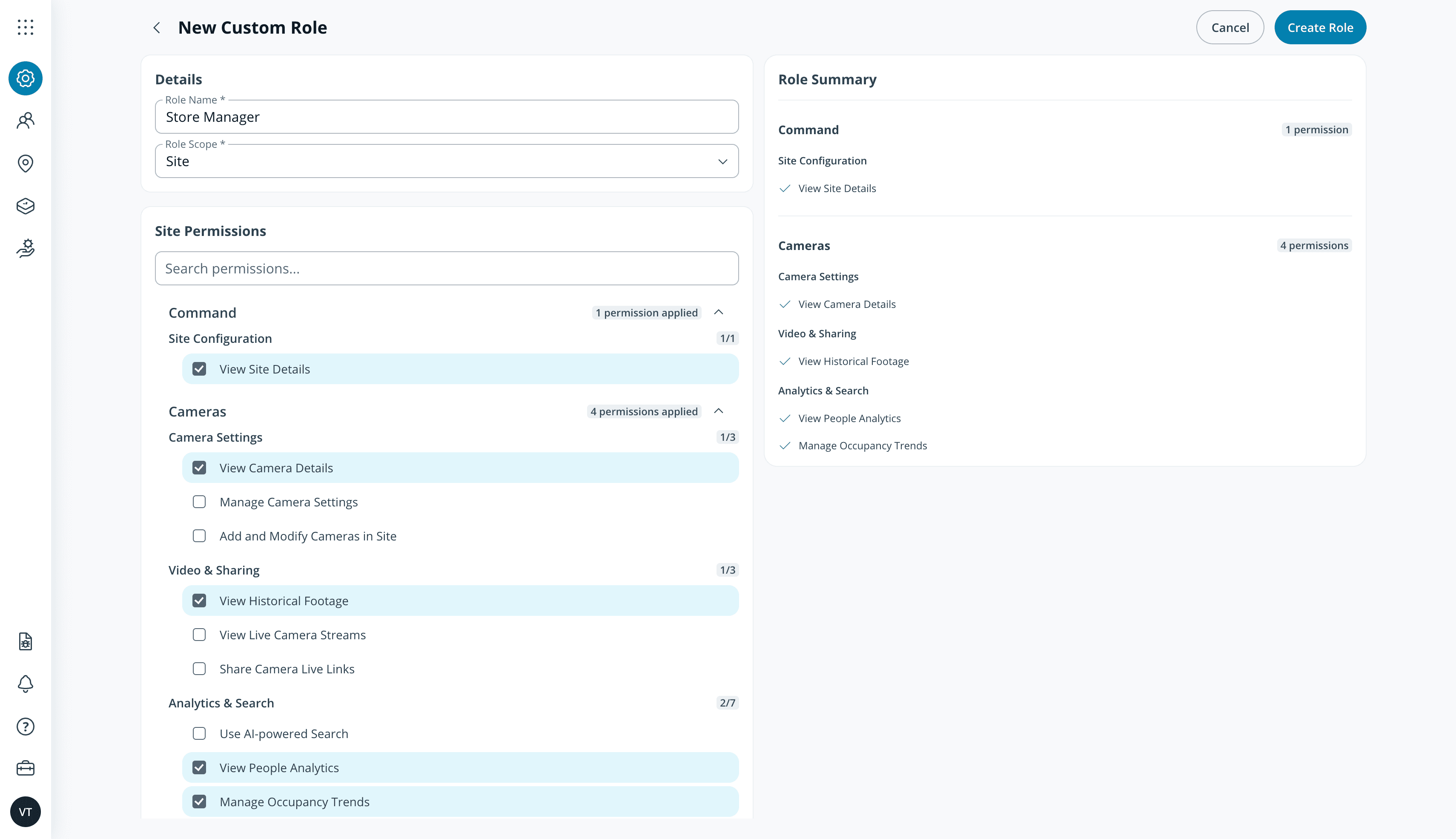 Custom site roles