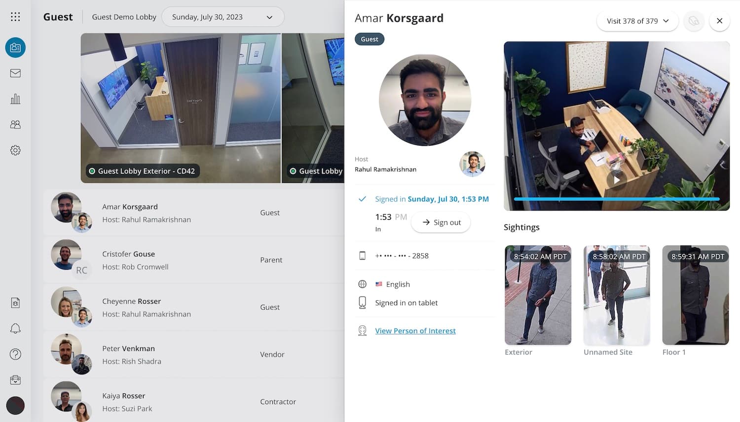 Verkada Guest view visitor details and sightings