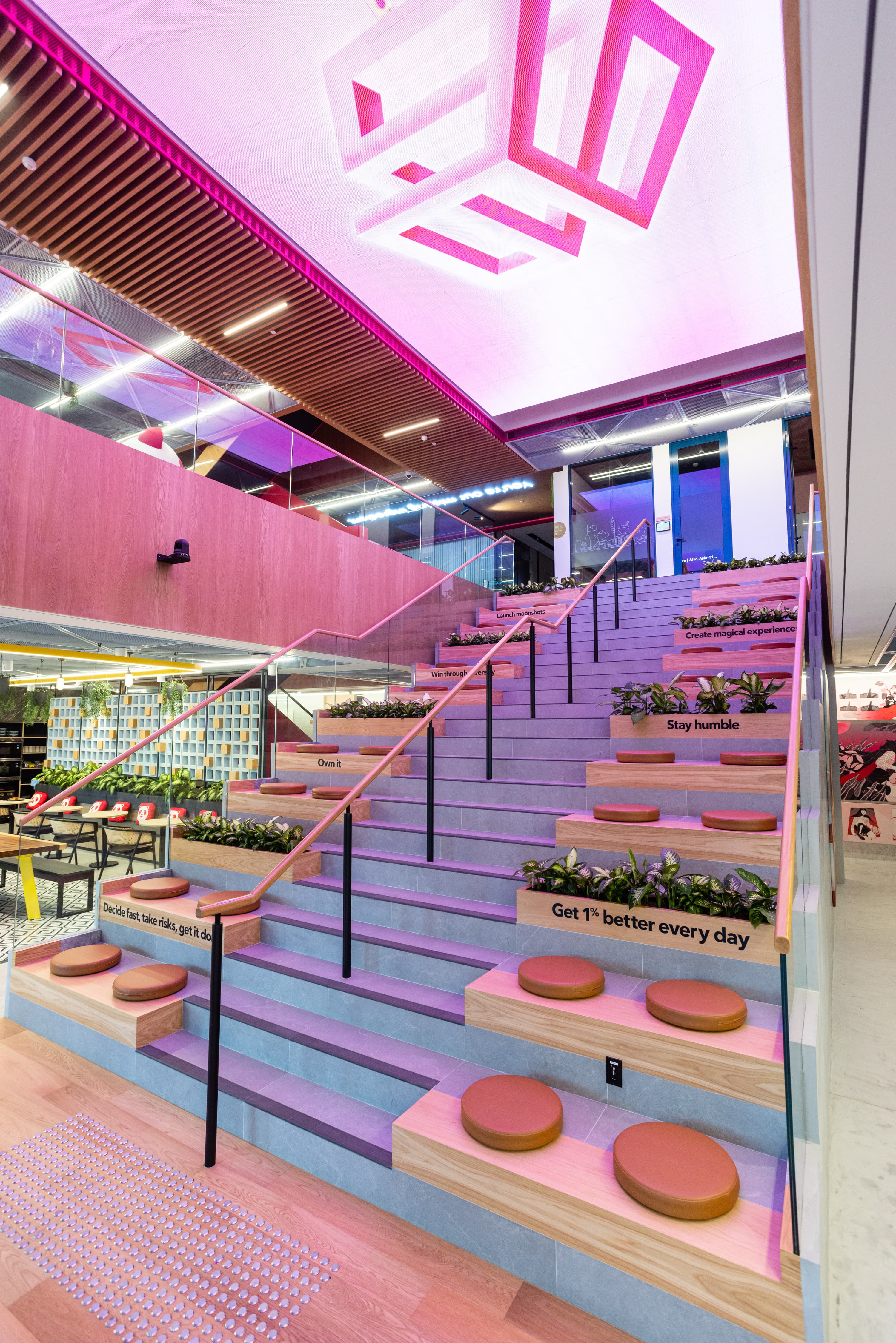 7. The amphitheatre spanning levels 11 and 10, featuring foodpanda-s values on the steps 2